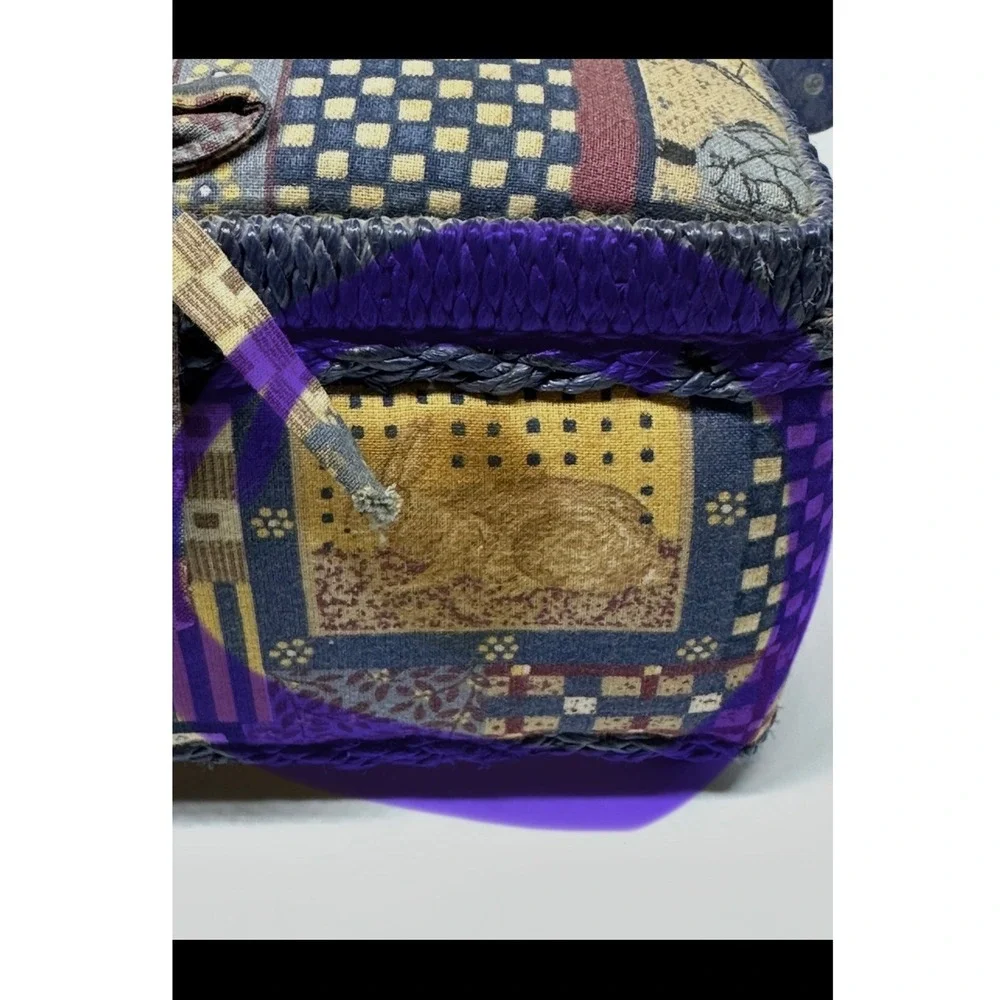 VTG Dyno Merchandise Sewing Basket Blue Tapestry Animal Patchwork Handle 9001